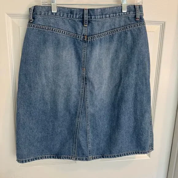 GAP JEANS Y2K DISTRESSED DENIM MIDI SKIRT Size 10 WOMENS A-LINE KNEE LENGTH - Picture 3 of 6